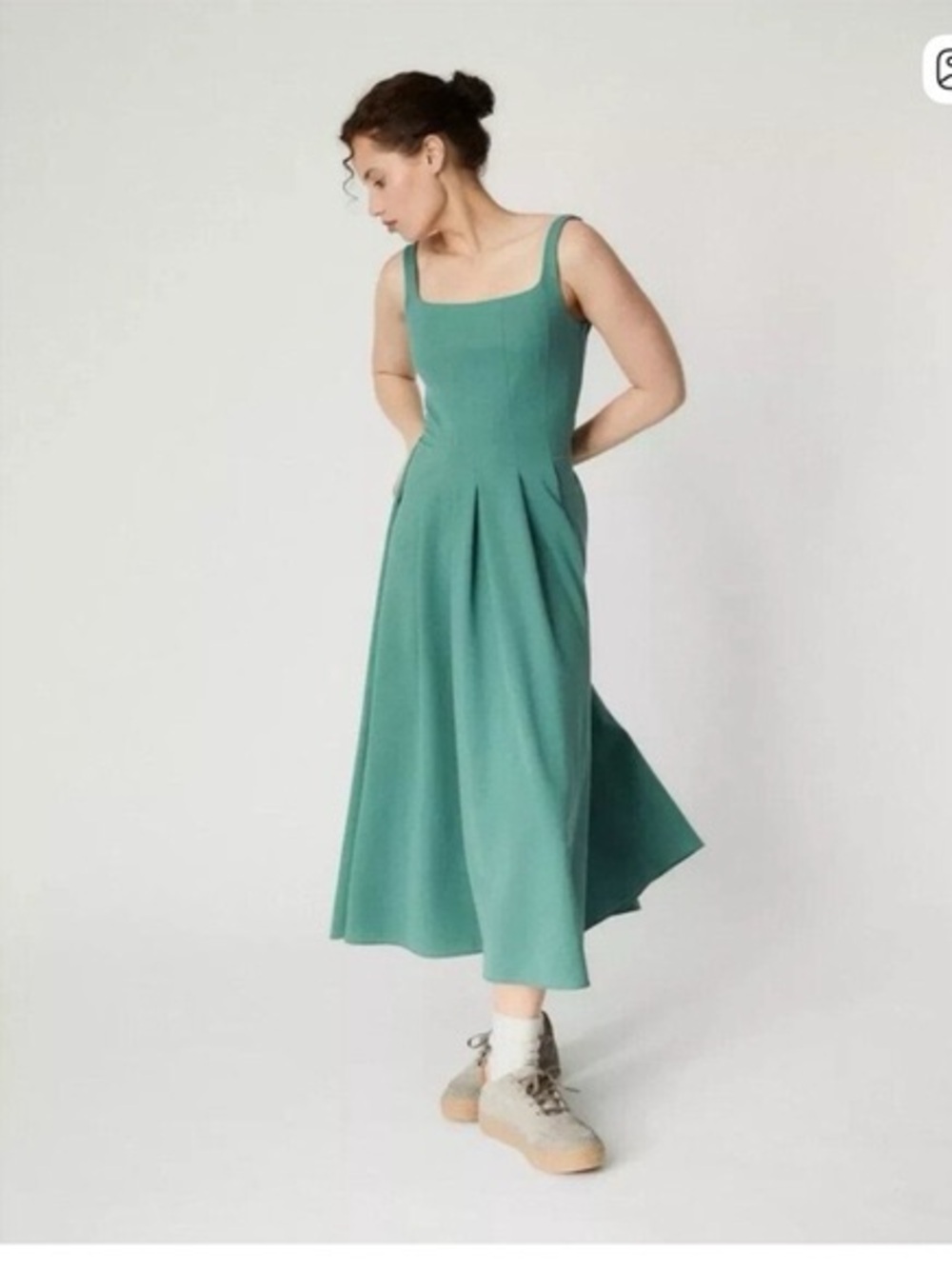 COS pleated A-line jersey dress with square neckline